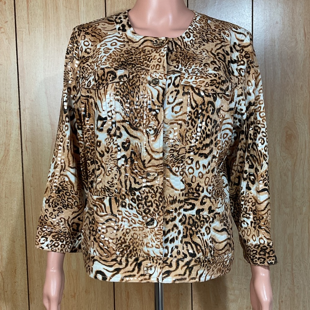 Ruby Rd. Animal Print Jacket in Tan and Brown